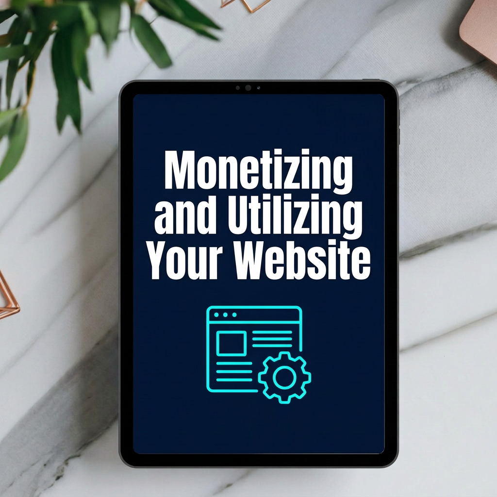 Monetizing and Utilizing Your Website digital guide cover displayed on a tablet mockup
