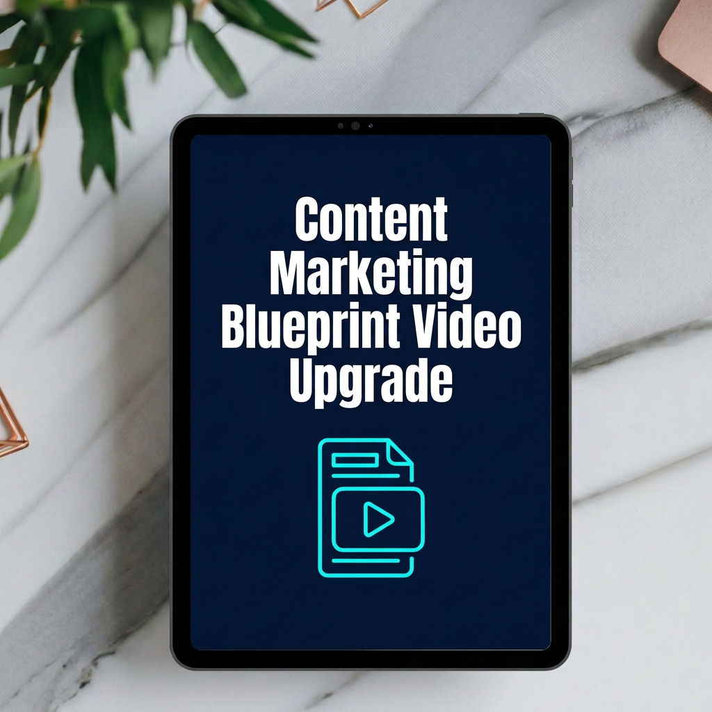 Content Marketing Blueprint Video Upgrade digital course cover displayed on a tablet mockup
