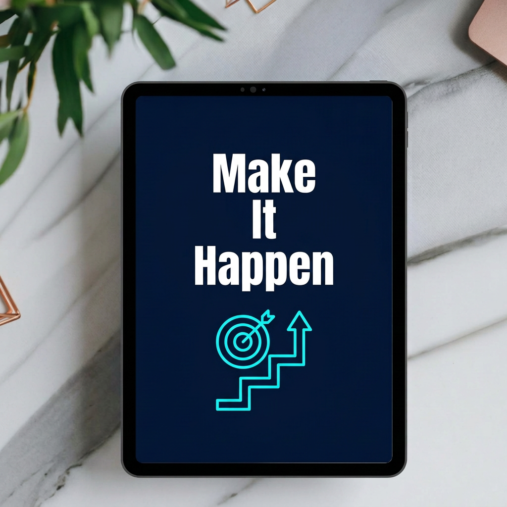 Make It Happen personal development digital product cover displayed on a tablet mockup