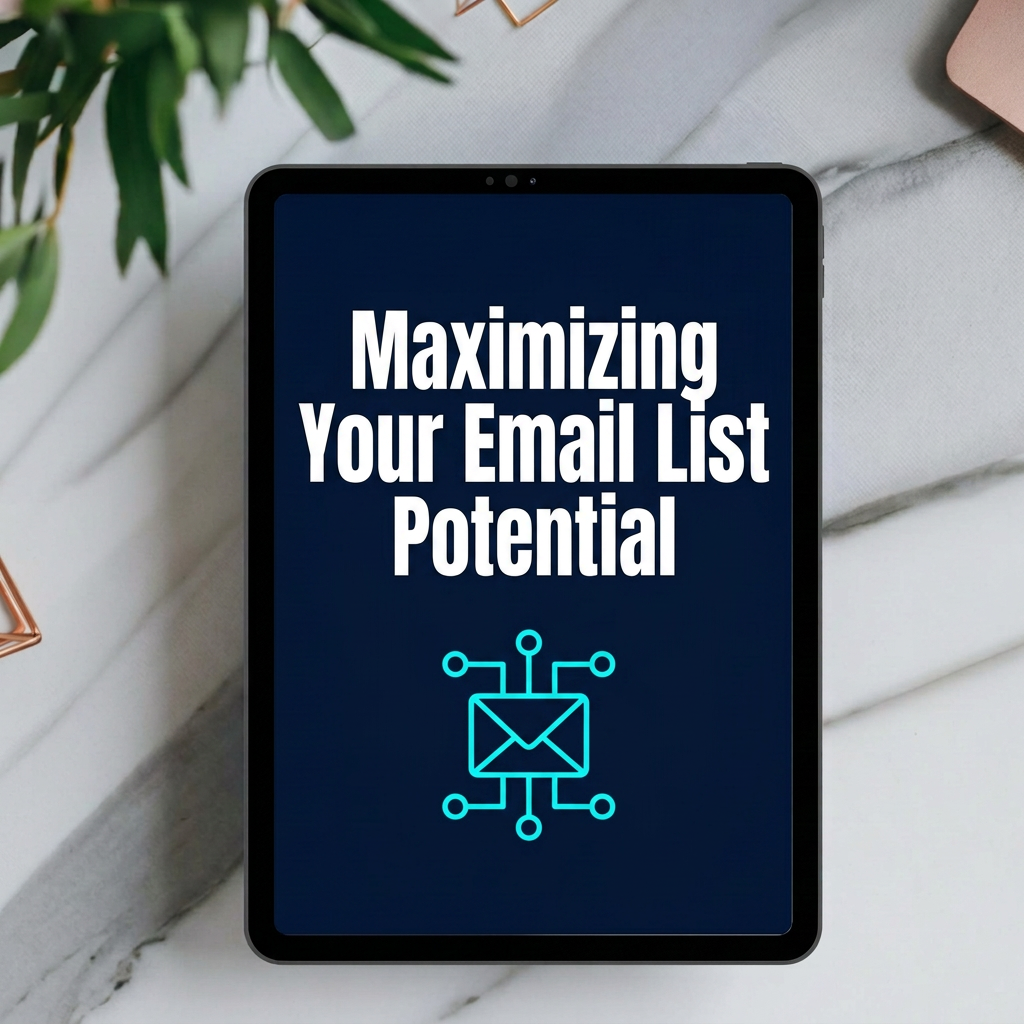 Maximizing Your Email List Potential digital guide cover displayed on a tablet mockup
