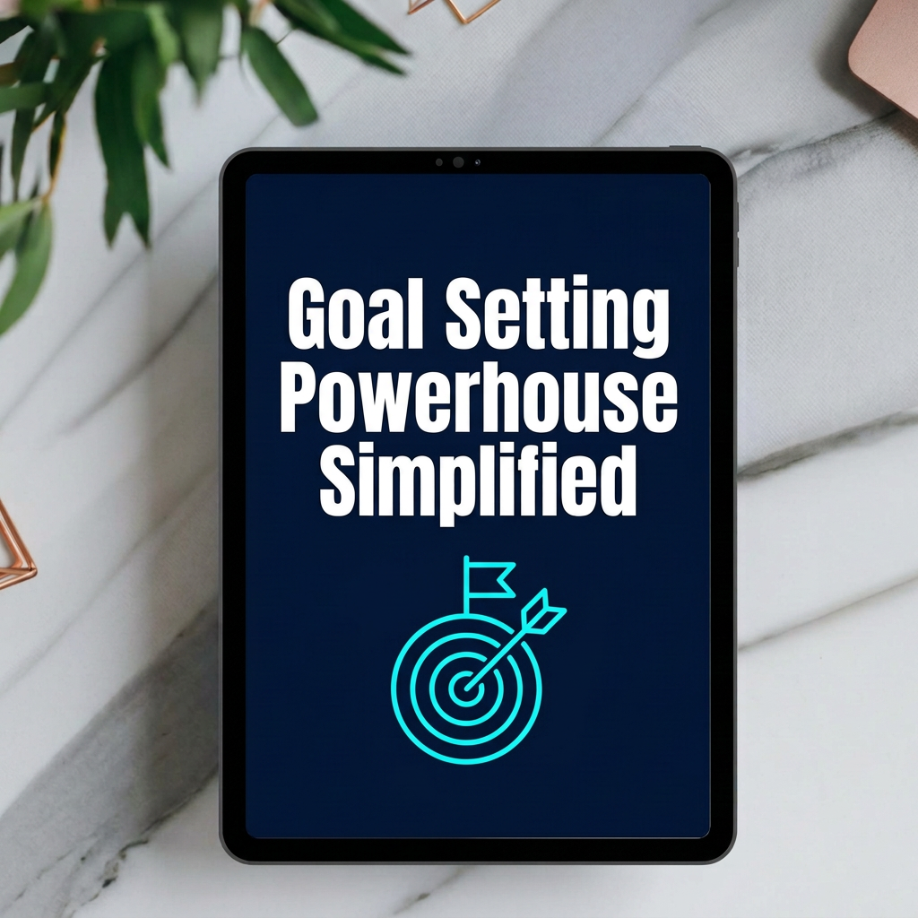 Goal Setting Powerhouse digital guide cover displayed on a tablet mockup