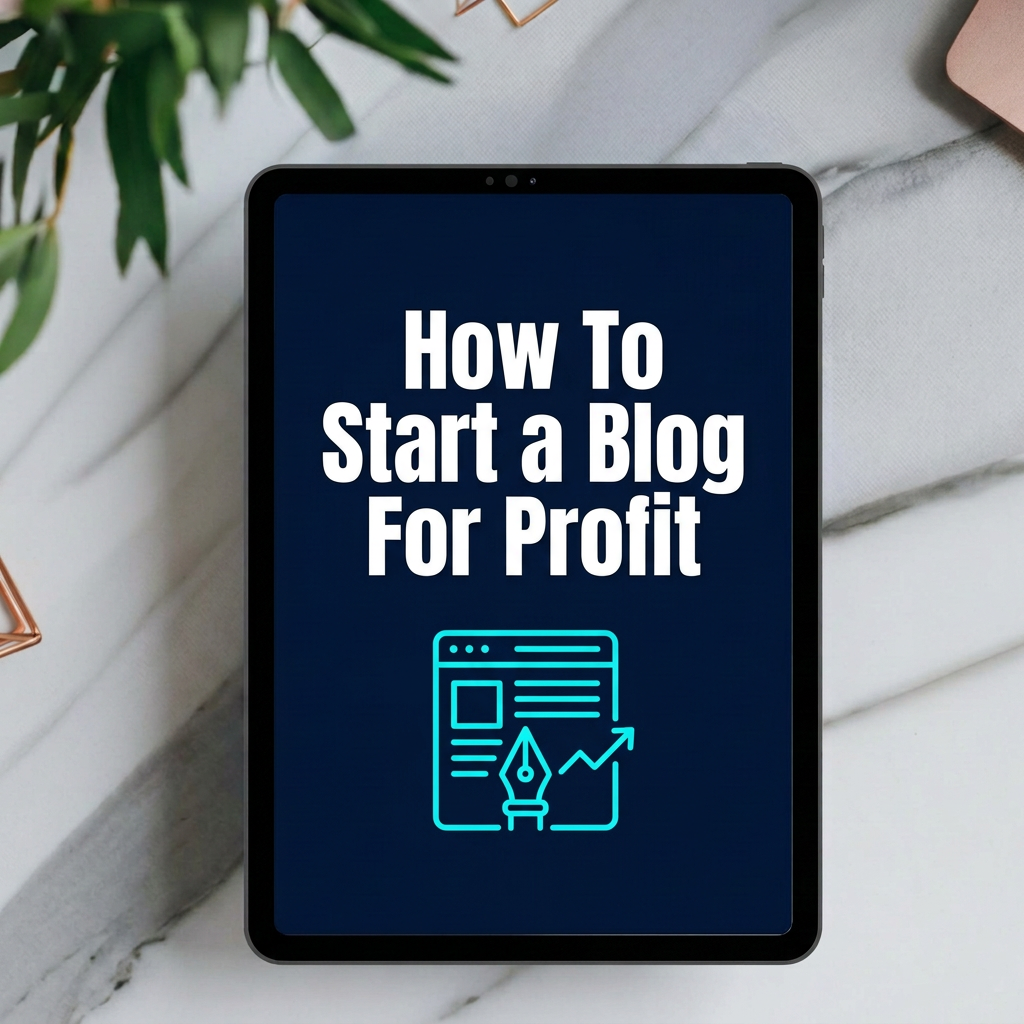How To Start a Blog For Profit digital guide cover displayed on a tablet mockup