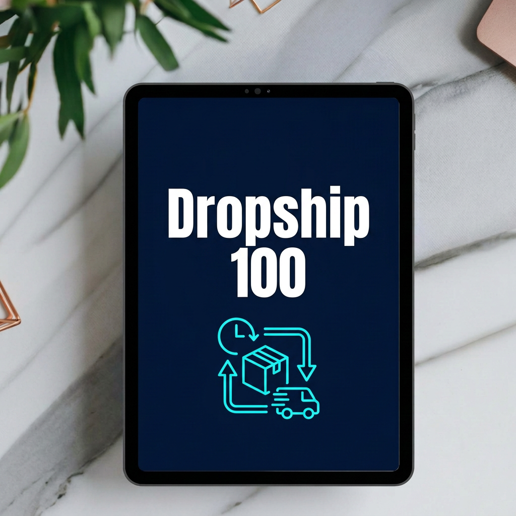 Dropship 100 digital video course cover displayed on a tablet mockup