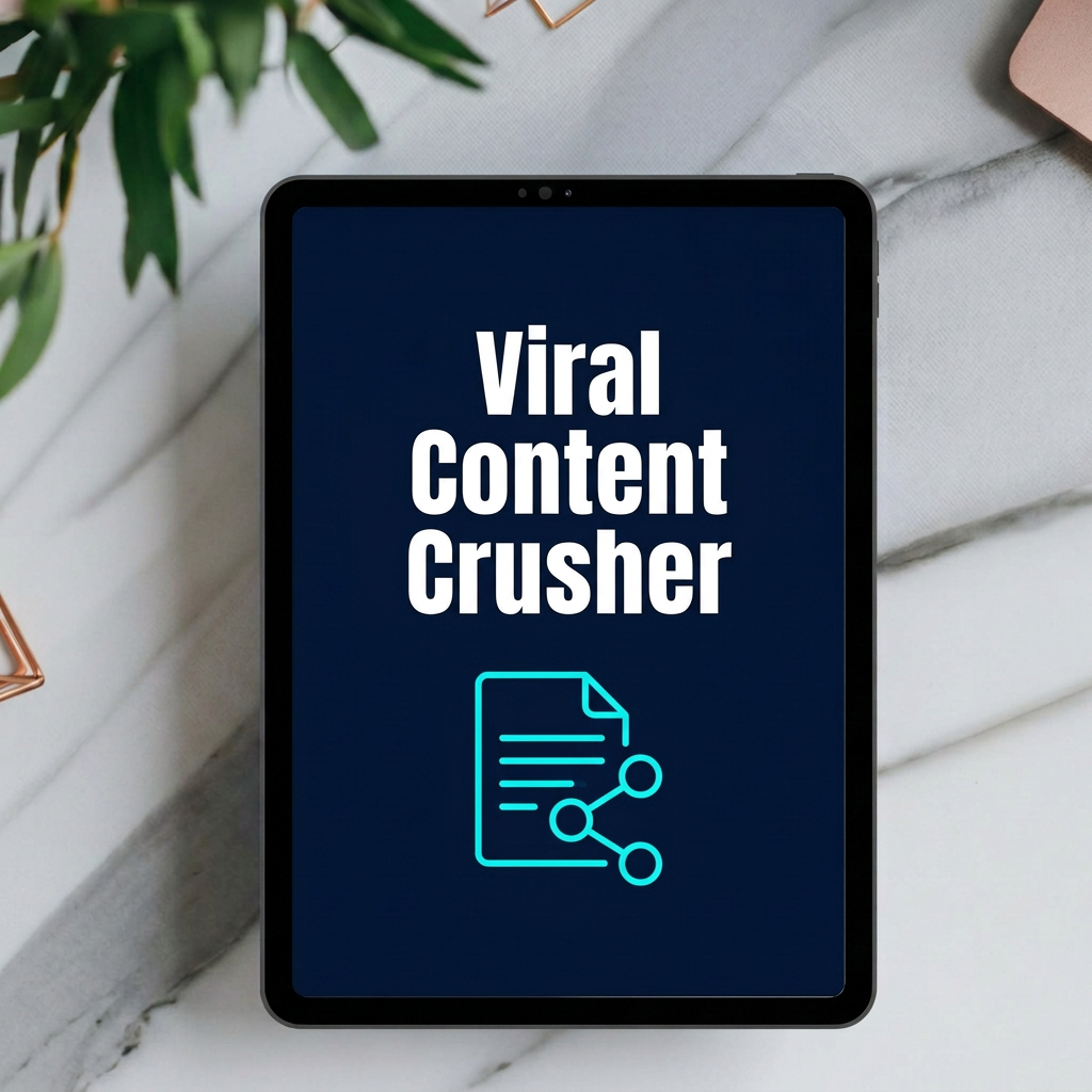 Viral Content Crusher digital guide cover displayed on a tablet mockup