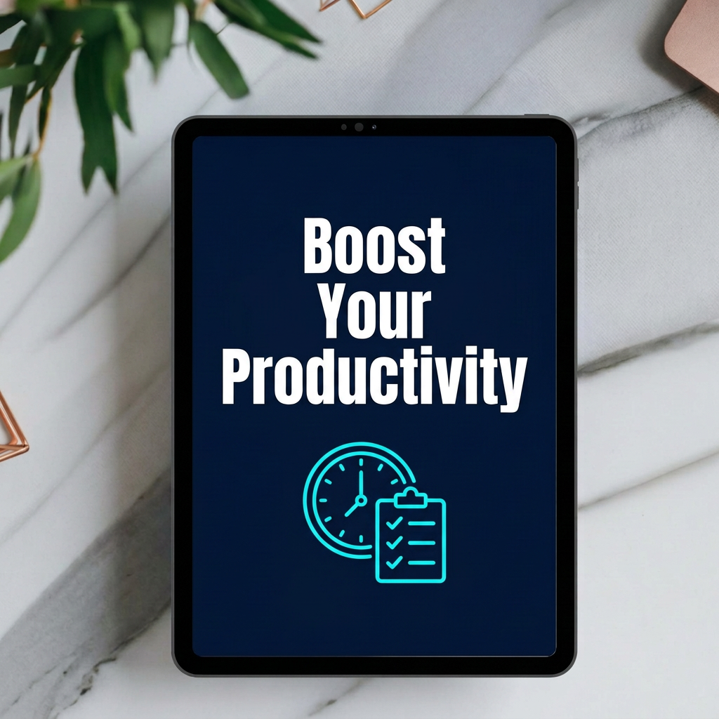 Boost Your Productivity digital guide cover displayed on a tablet mockup