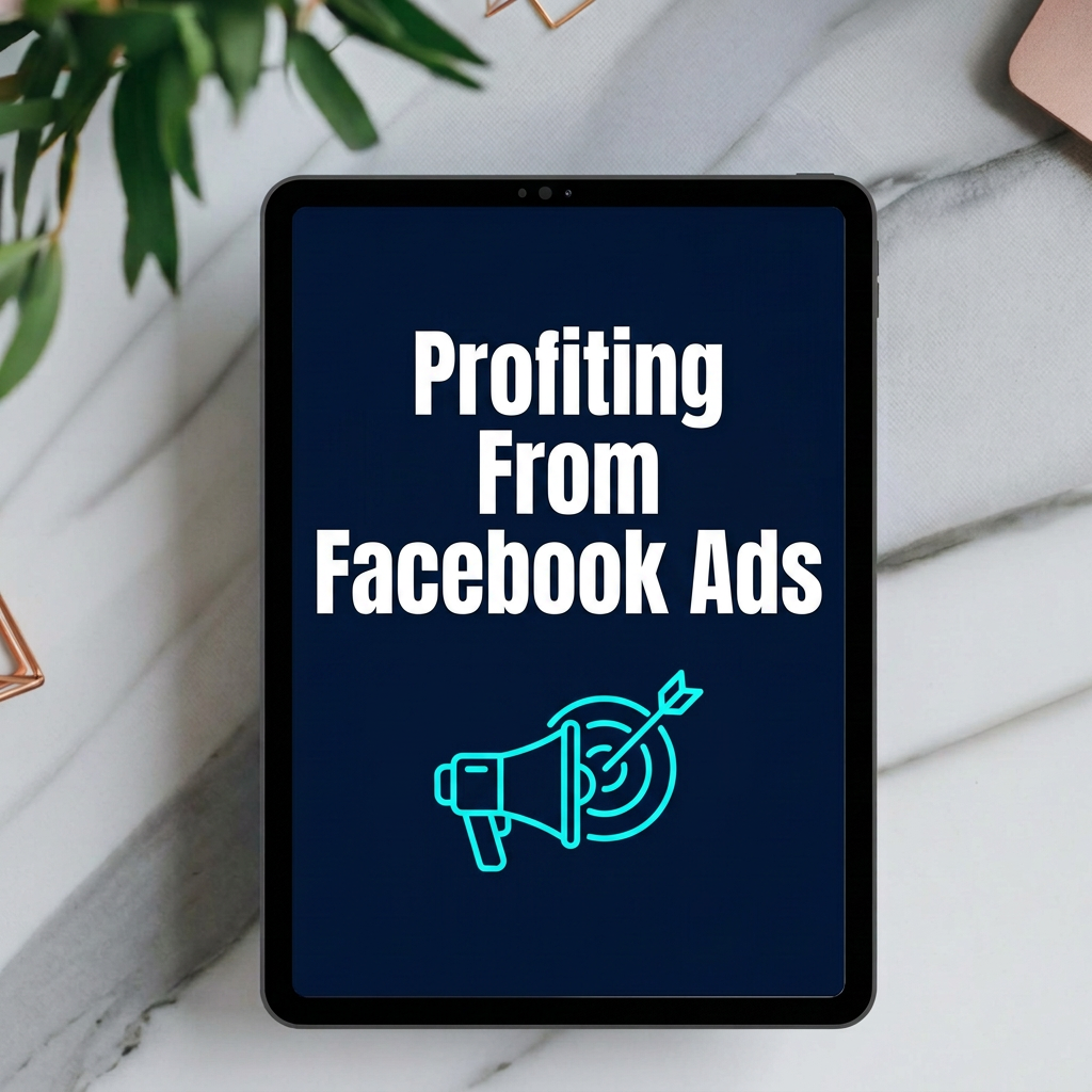 Profiting From Facebook Ads digital guide cover displayed on a tablet mockup