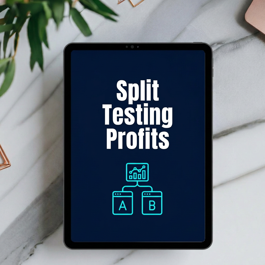 Split Testing Profits digital guide cover displayed on a tablet mockup