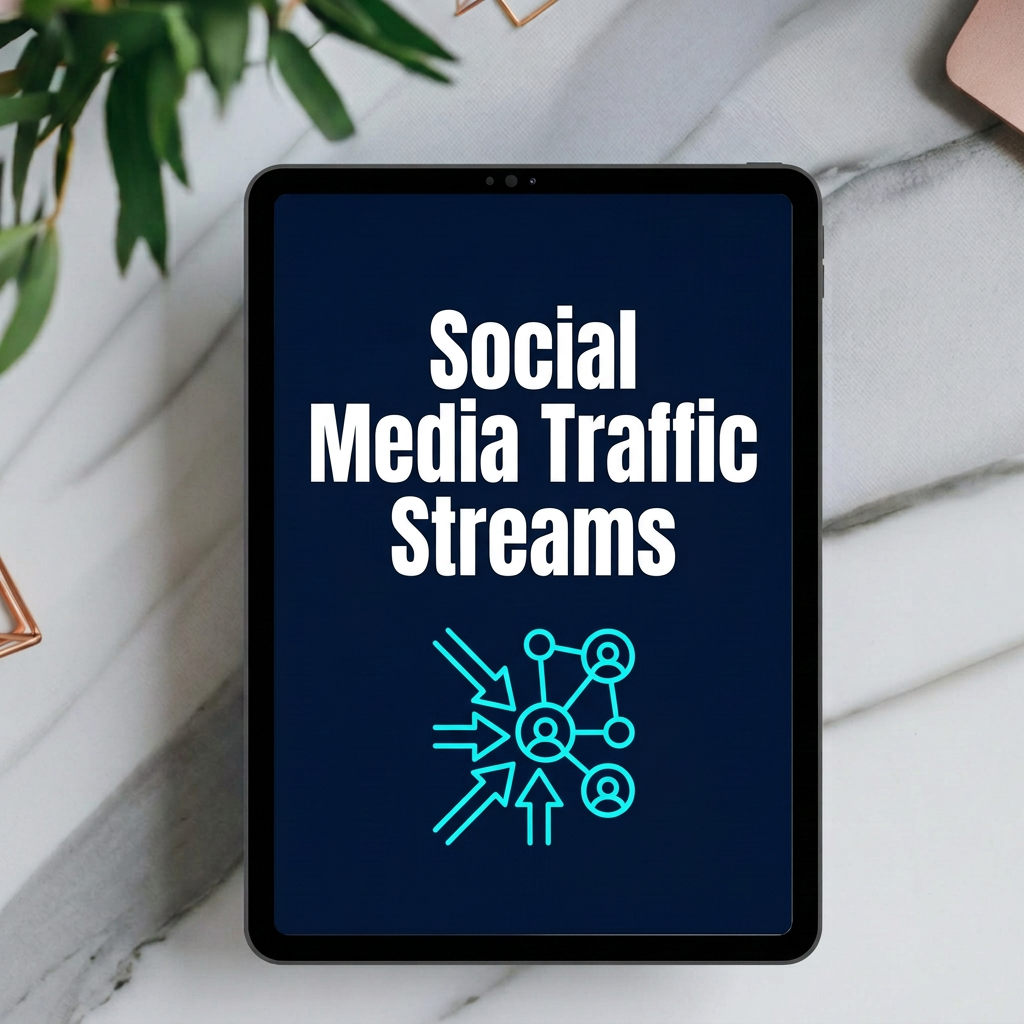 Social Media Traffic Streams digital guide cover displayed on a tablet mockup