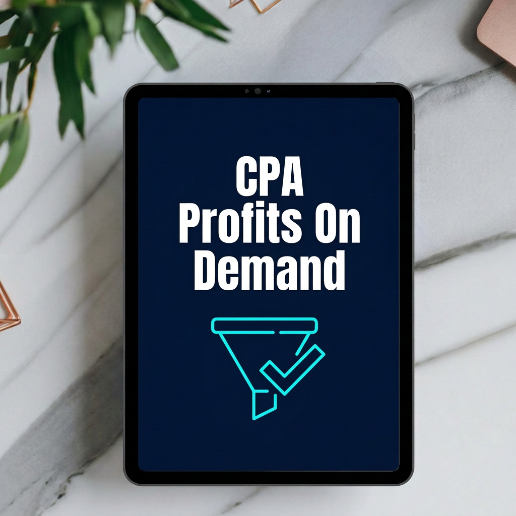 CPA Profits On Demand digital video course cover displayed on a tablet mockup